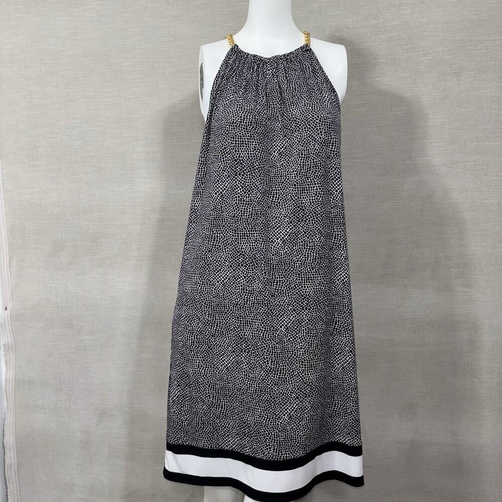Michael Kors Dress S Black White Sleeveless Gold Chain Y2K‎ Statement Classic